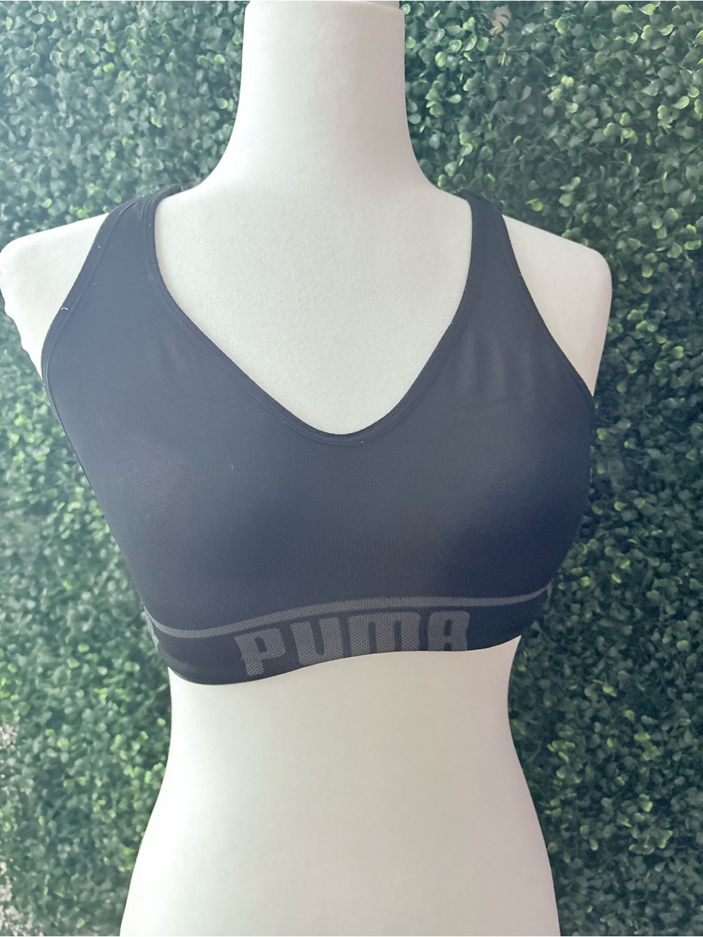 Puma Black Seamless Padded Sports Bra with Branded Elastic Band